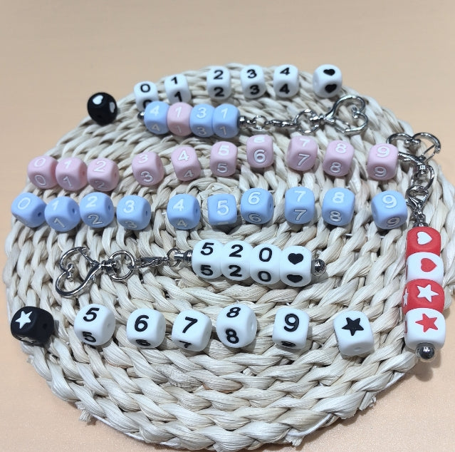 Wholesale Soft, Hot Selling 0-9 Numbers, Hearts, Stars 12pcs/14pcs Various Colors Silicone Beads